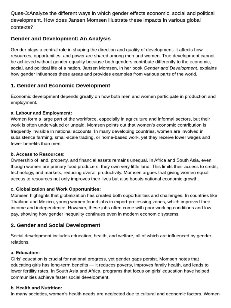 Gender and Development An Analysis PDF | PDF | Woman | Gender And ...