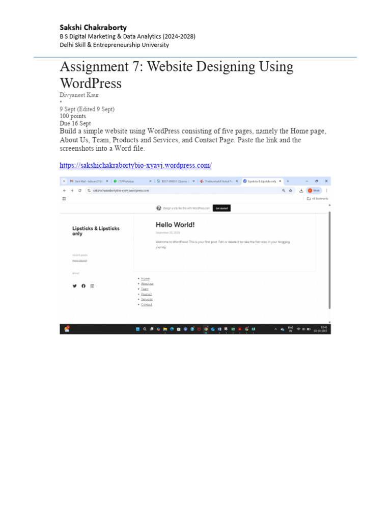 Assignment 7 Website Designing Using WordPress | PDF