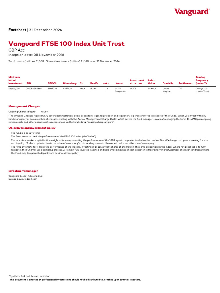 Vanguard FTSE 100 Index Trust Overview | PDF | Investment Fund ...