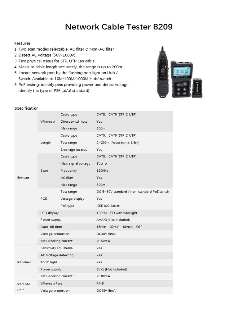 8209 Network Cable Tester 1 | PDF