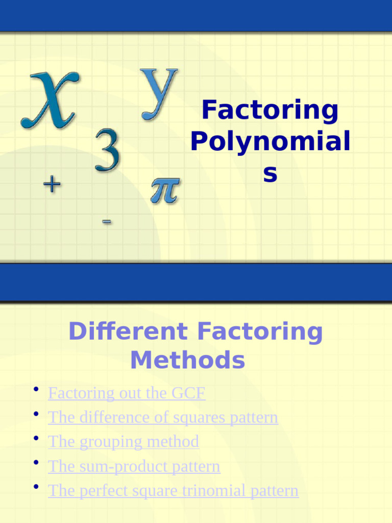 Factoring Polynomials: Methods Explained | PDF | Factorization ...