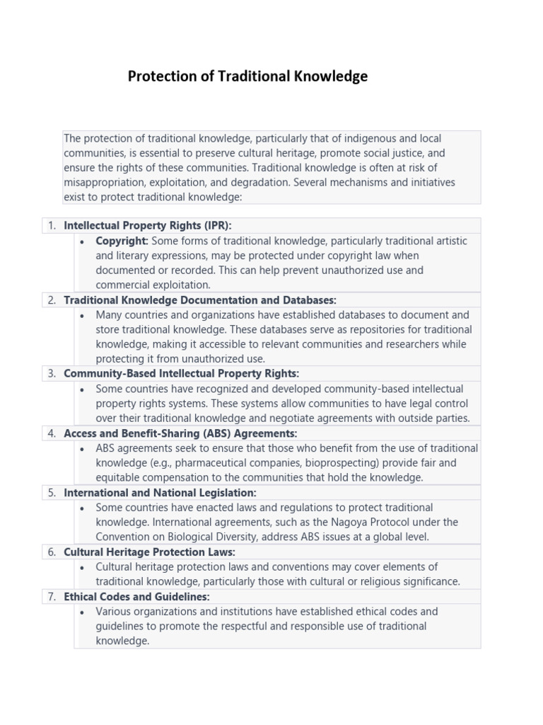 UNIT 2-Protection of Traditional Knowledge | PDF | Traditional ...