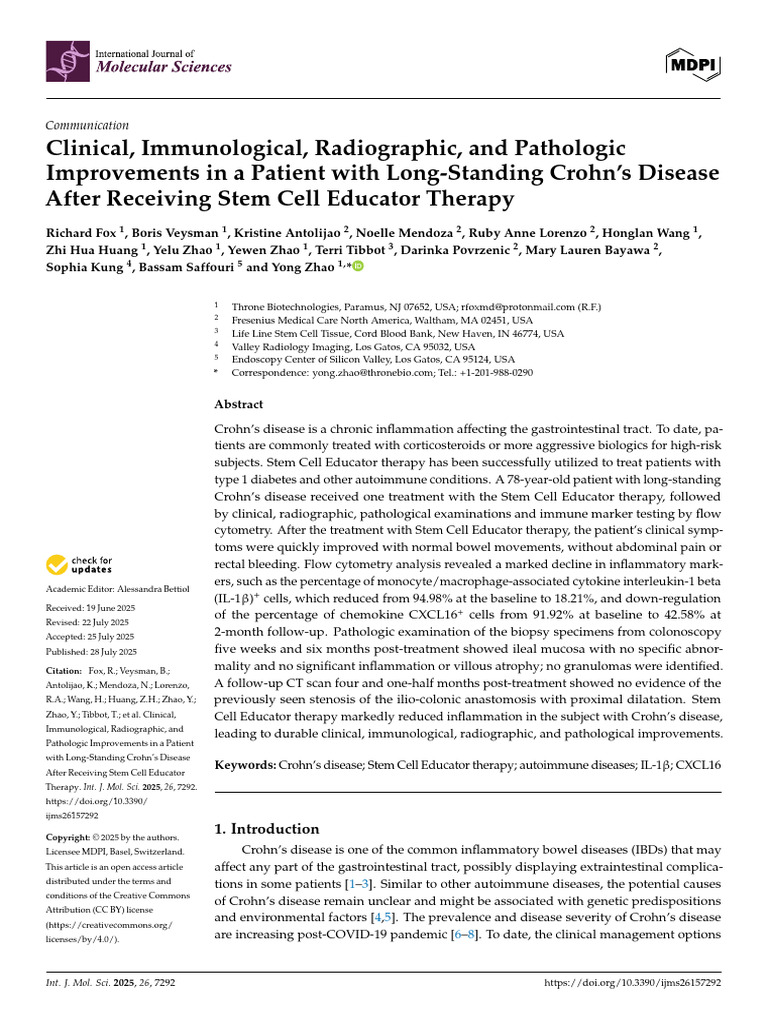 Stem Cell Therapy for Crohn's Disease Relief | PDF | Crohn's Disease ...