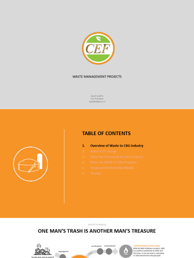 CEF Group's Waste to CBG Initiatives | PDF | Biogas | Anaerobic Digestion
