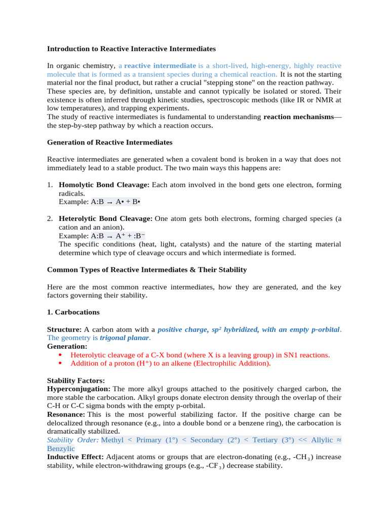 Understanding Reactive Intermediates in Chemistry | PDF | Chemical ...