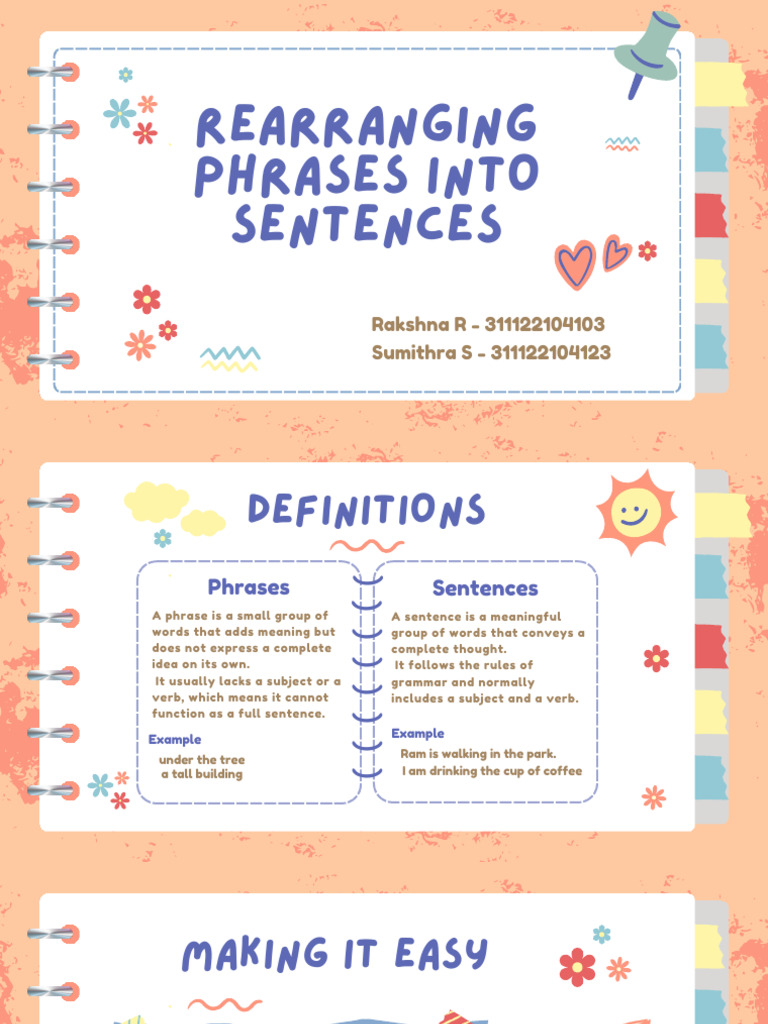 Rearranging Phrases into Sentences | PDF | Subject (Grammar) | Phrase