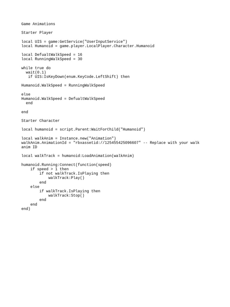 Roblox Game Animation Script Guide | PDF