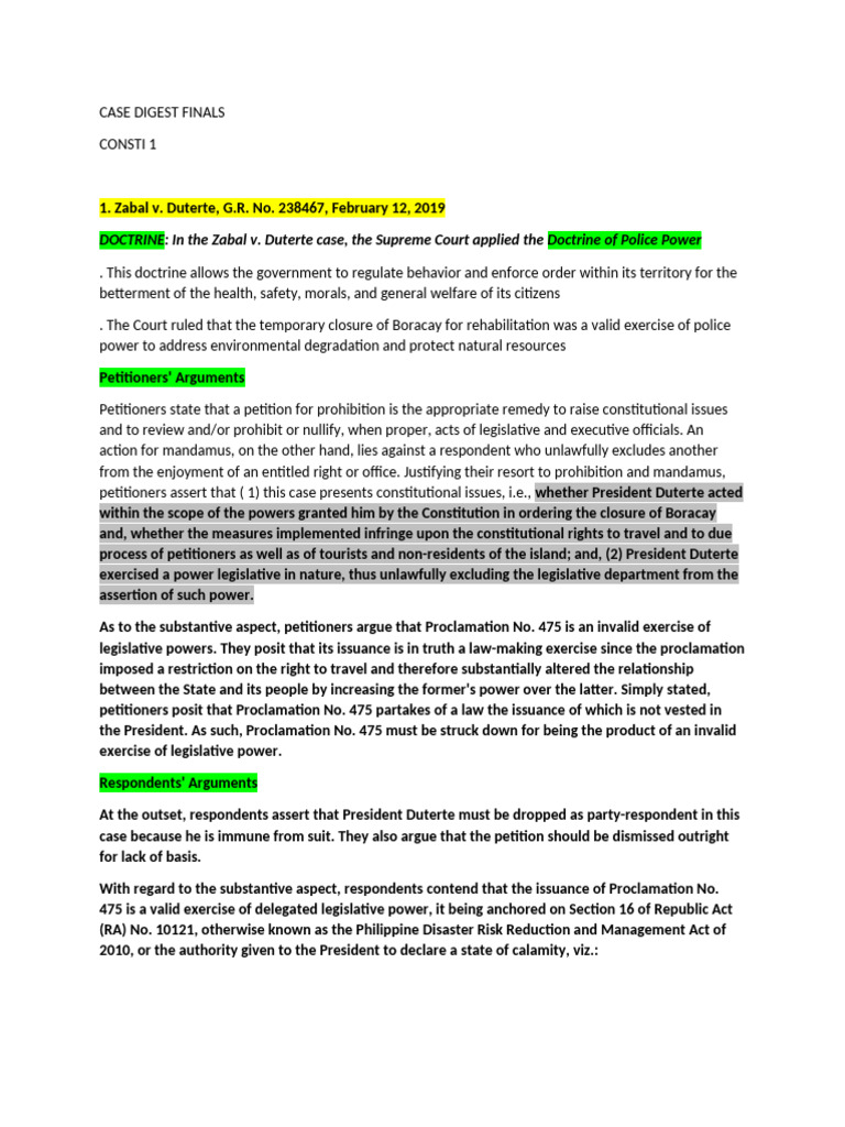 Case Digest Finals Consti 1 | PDF | Liberty | Police Power (United ...