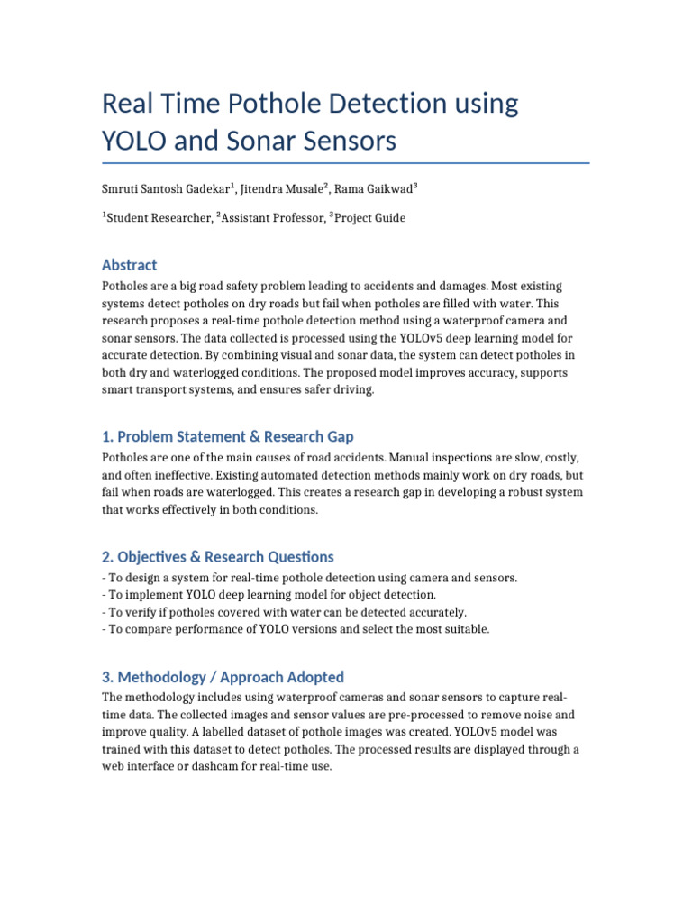 Pothole Detection Mini Paper | PDF | Road | Deep Learning