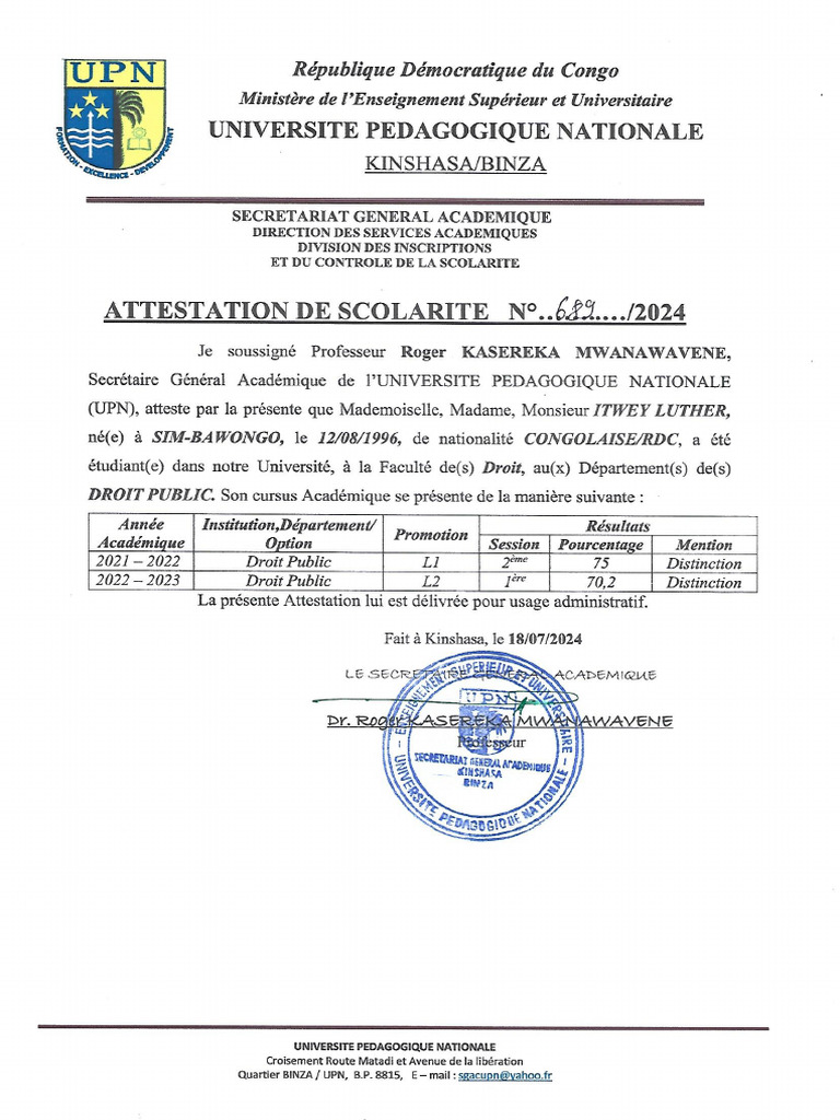Attestation de Scolarite | PDF
