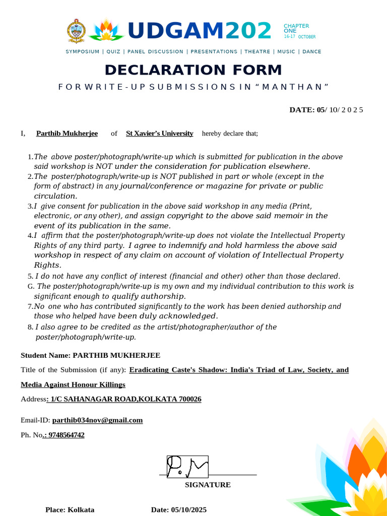 Declaration for Symposium Submission | PDF