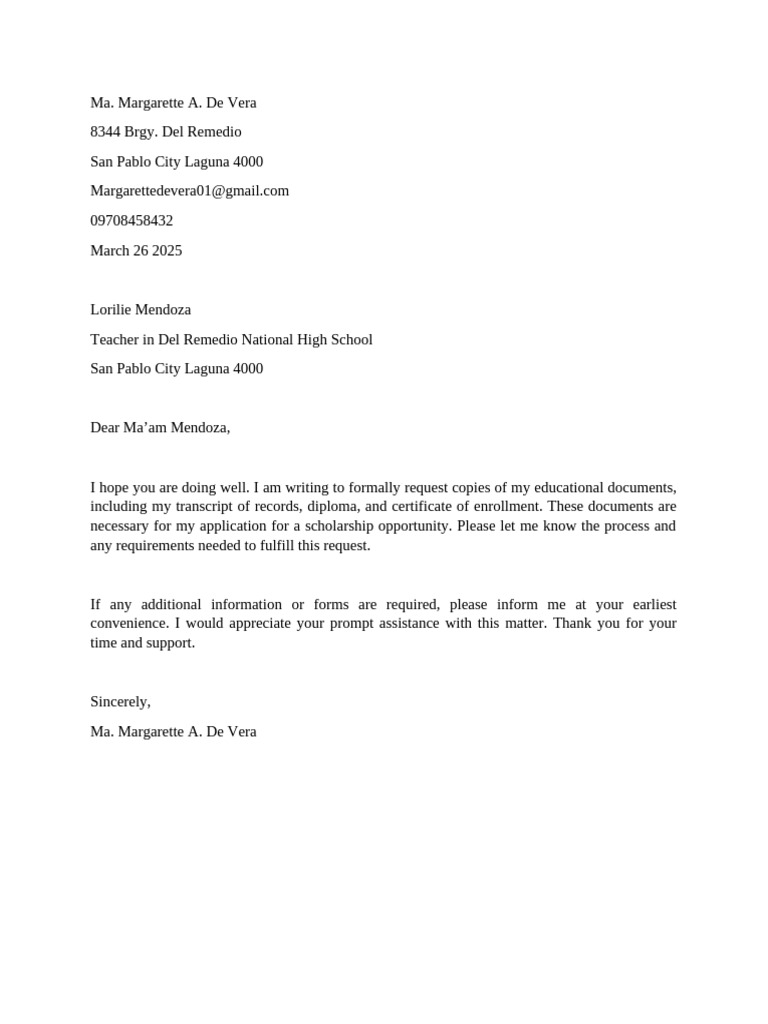 Request for Educational Documents | PDF