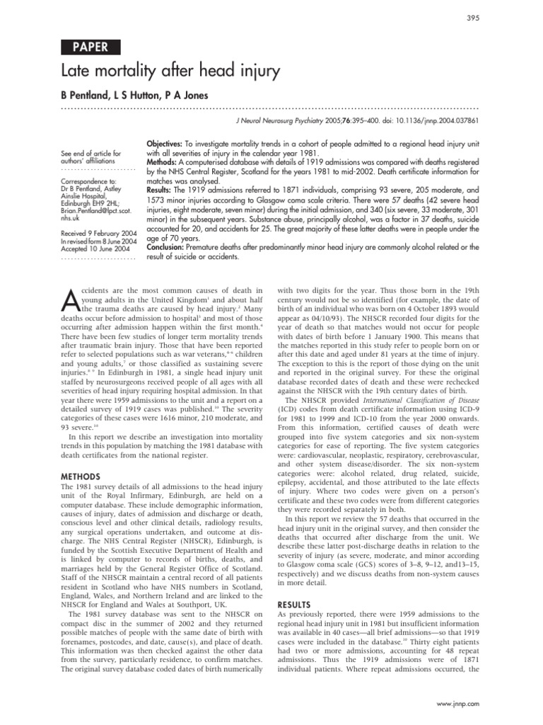Late Mortality Trends Post Head Injury | PDF | Substance Abuse ...
