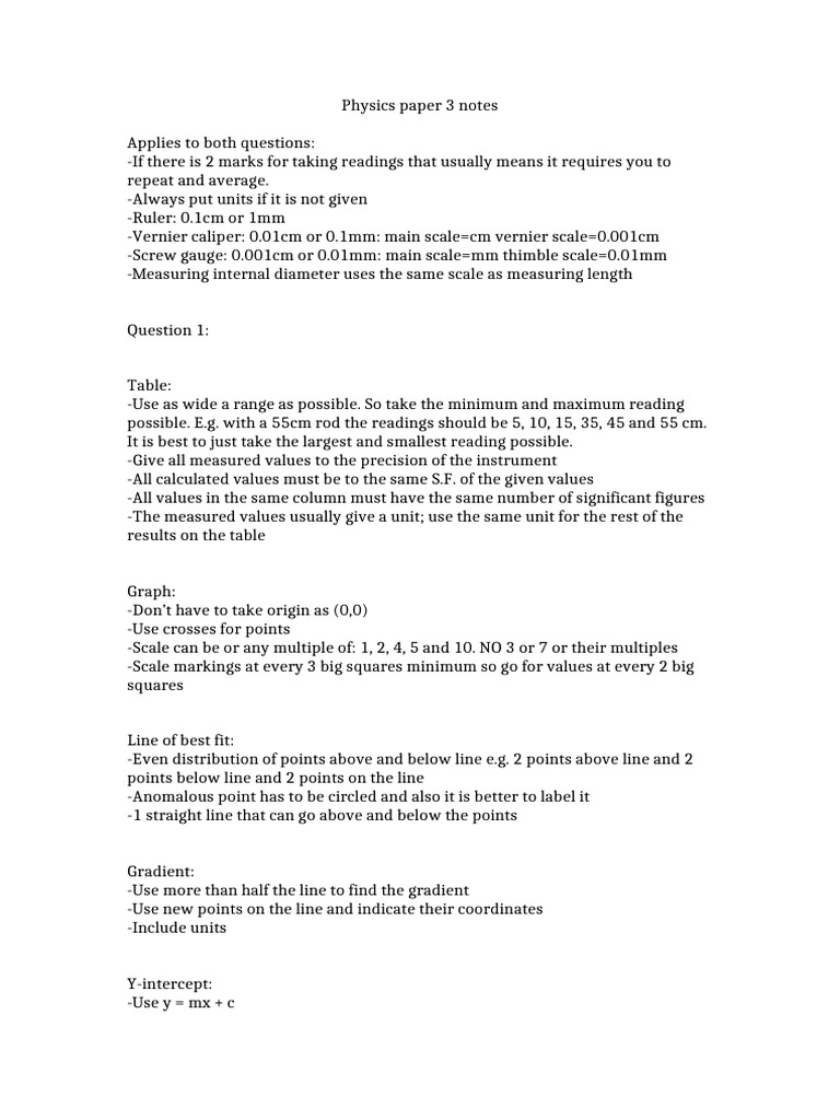 Physics Paper 3 Measurement Guidelines | PDF