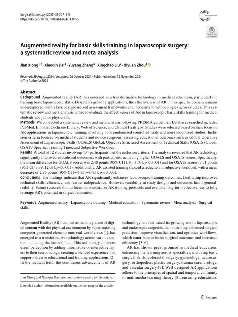 Augmented Reality in Laparoscopic Training | PDF | Systematic Review ...