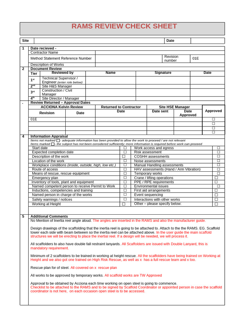 RAMS Review Checklist for Contractors | PDF | Scaffolding ...