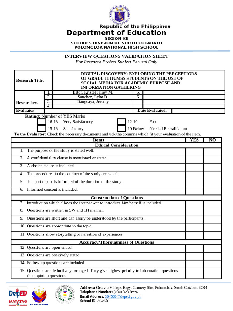 Idi Validation Sheet 101 | PDF | Self Esteem | Adolescence