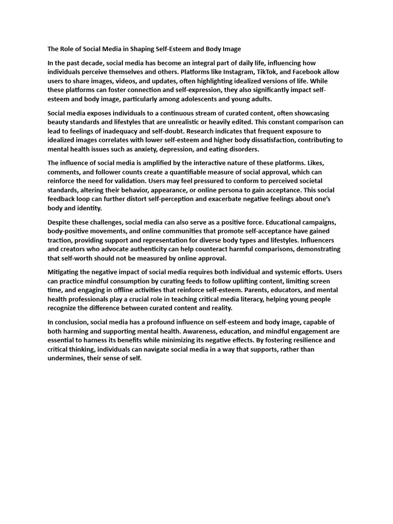 Social Media's Impact on Self-Esteem | PDF | Self Esteem | Social Media