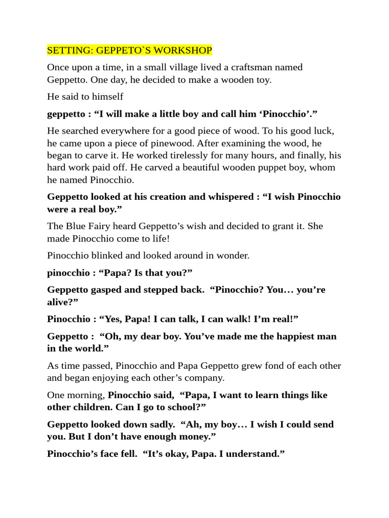 Pinocchio Script | PDF | Pinocchio