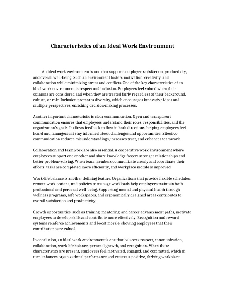 Ideal Work Environment Characteristics | PDF