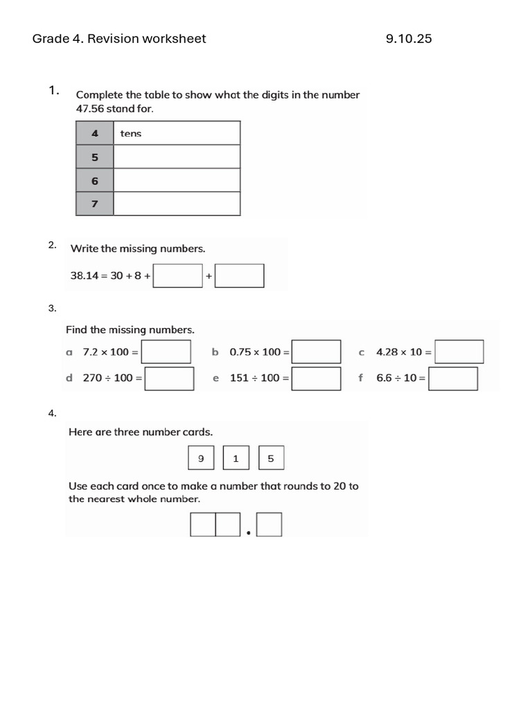 Grade 4 Math Revision Worksheet | PDF