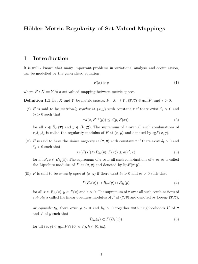 H¨older Metric Regularity in Set-Valued Mappings | PDF | Functions And ...