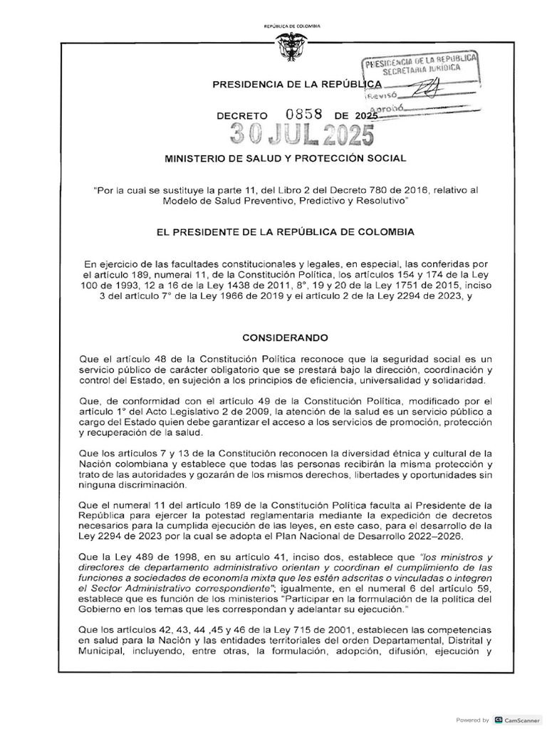 Decreto 0858 Del 30 de Julio de 2025 | PDF