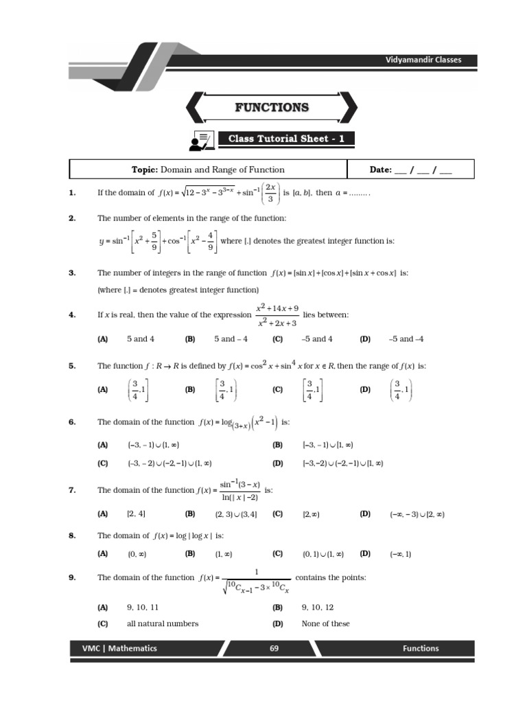 Vidyamandir Classes: Topic: Domain and Range of Function Date | PDF ...