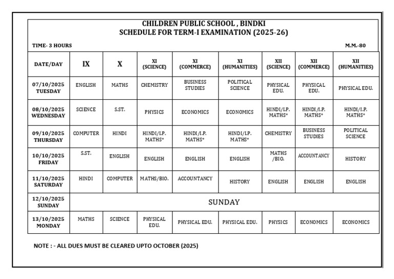 Class 9 To 12 Term - 1 Exam Schedule-1 | PDF