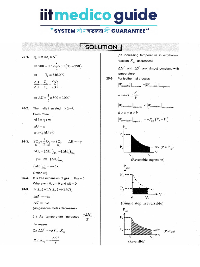 Pyqs 2021 25 Phy Thermodynamics & Thermochemistry Sol | PDF