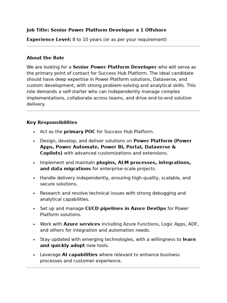 Power Platform Developer - 8-10 Years | PDF