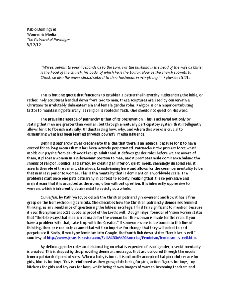 Dismantling the Patriarchal Paradigm | PDF | Patriarchy | Sexism
