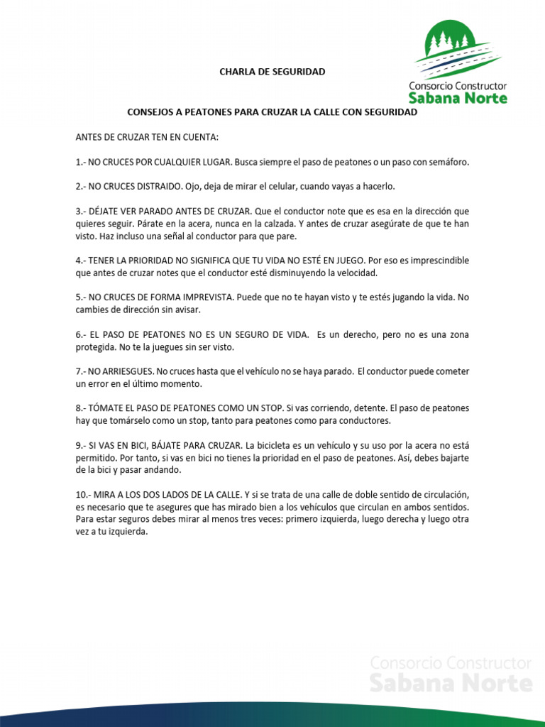 Consejos para cruzar la calle seguro | PDF