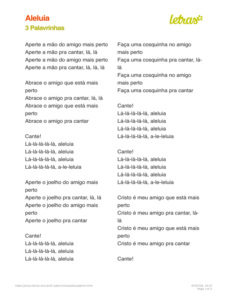 ALELUIA - 3 Palavrinhas (Impressão) | PDF