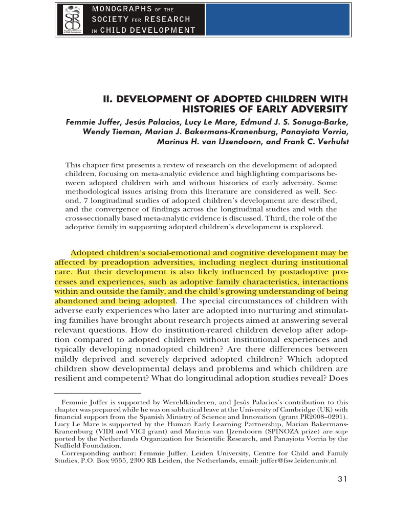 Development of Adopted Children | PDF | Adoption | Meta Analysis