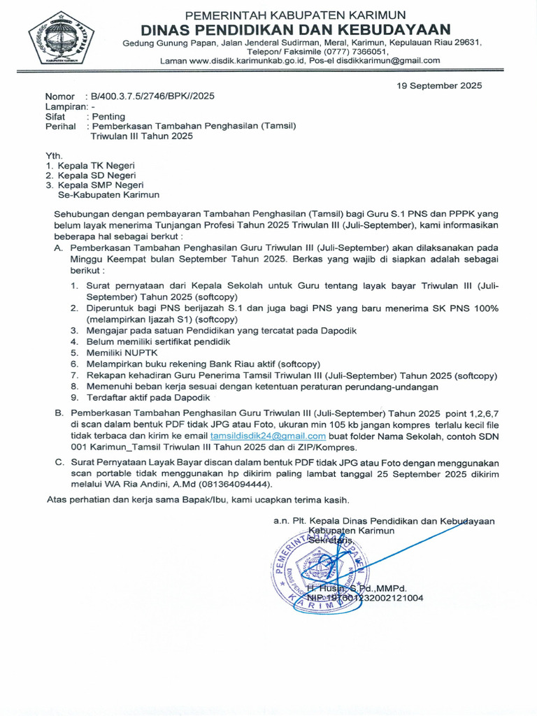 Surat Edaran Tamsil TW3 Tahun 2025 | PDF