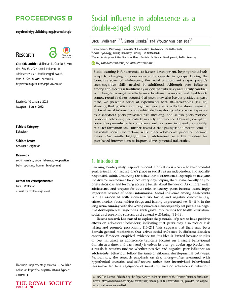 Adolescent Social Influence Effects | PDF | Adolescence | Accuracy And ...
