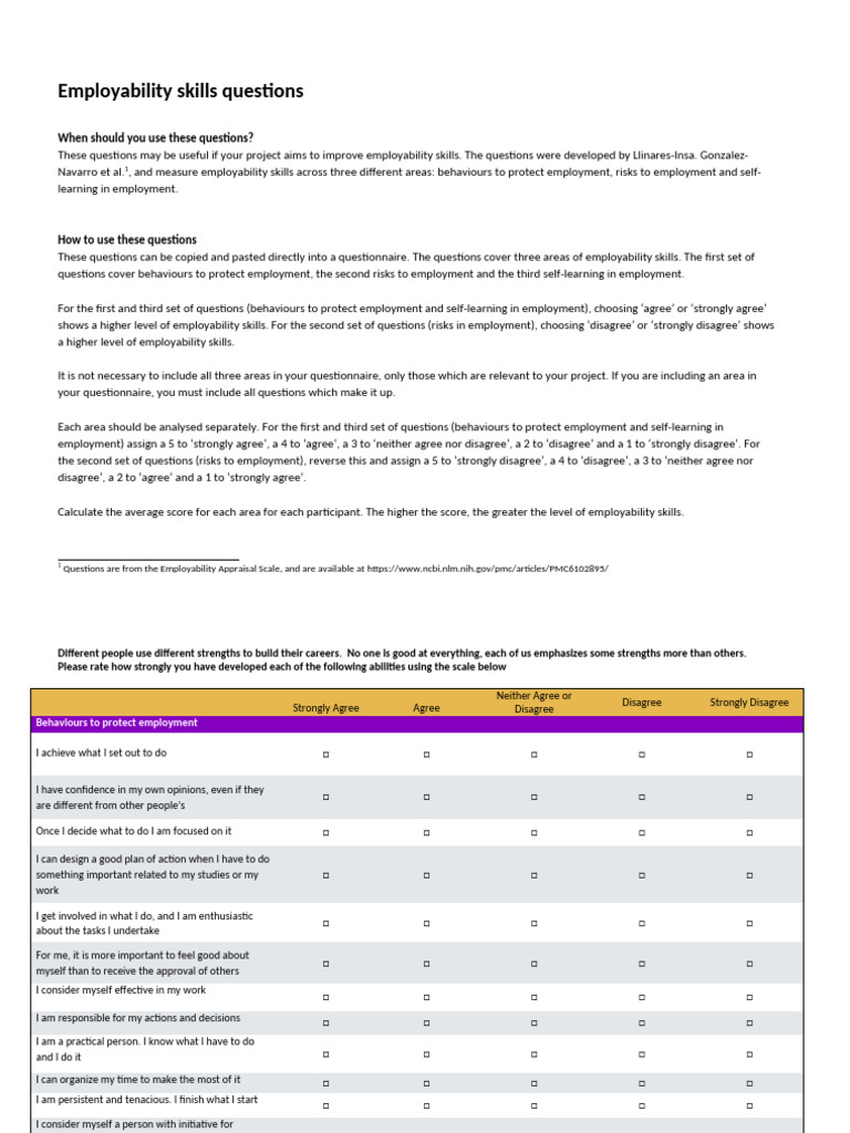 Employability Skills Questions | PDF | Psychology | Behavioural Sciences