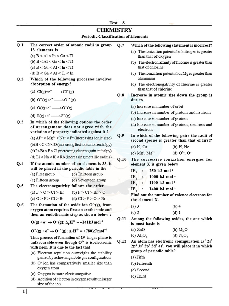 NEET & JEE Chemistry Practice Questions | PDF | Ion | Periodic Table