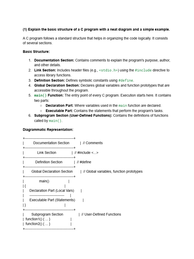 C Program Structure and Examples | PDF | Pointer (Computer Programming ...