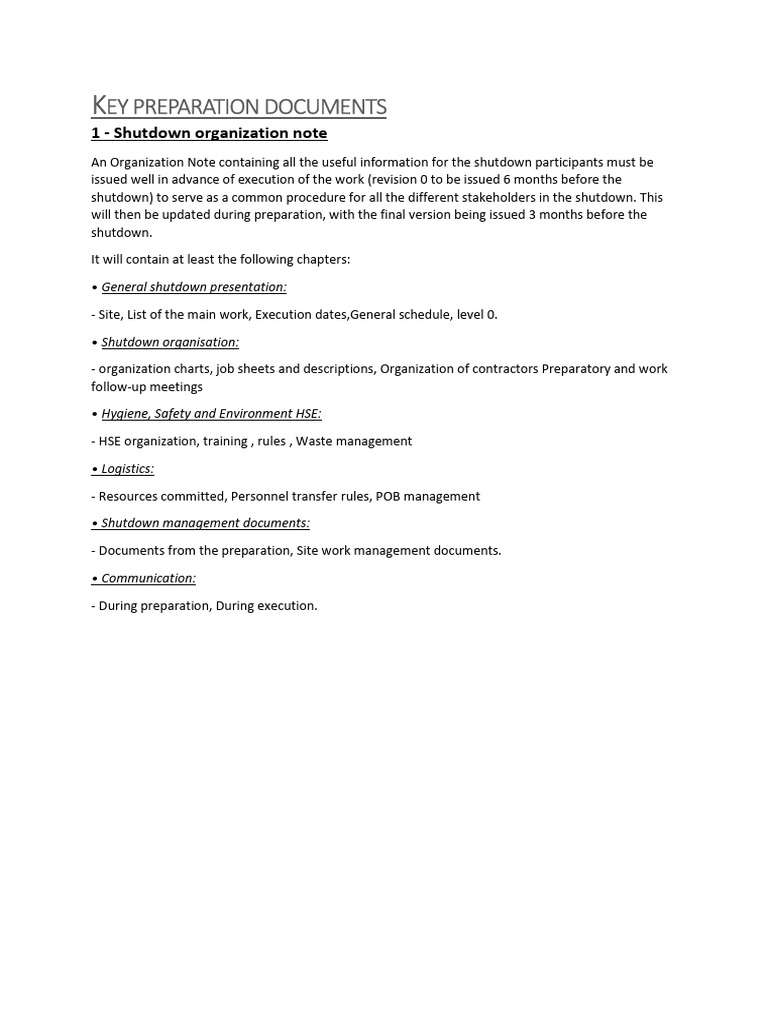 Key Preparation Documents | PDF | Specification (Technical Standard)