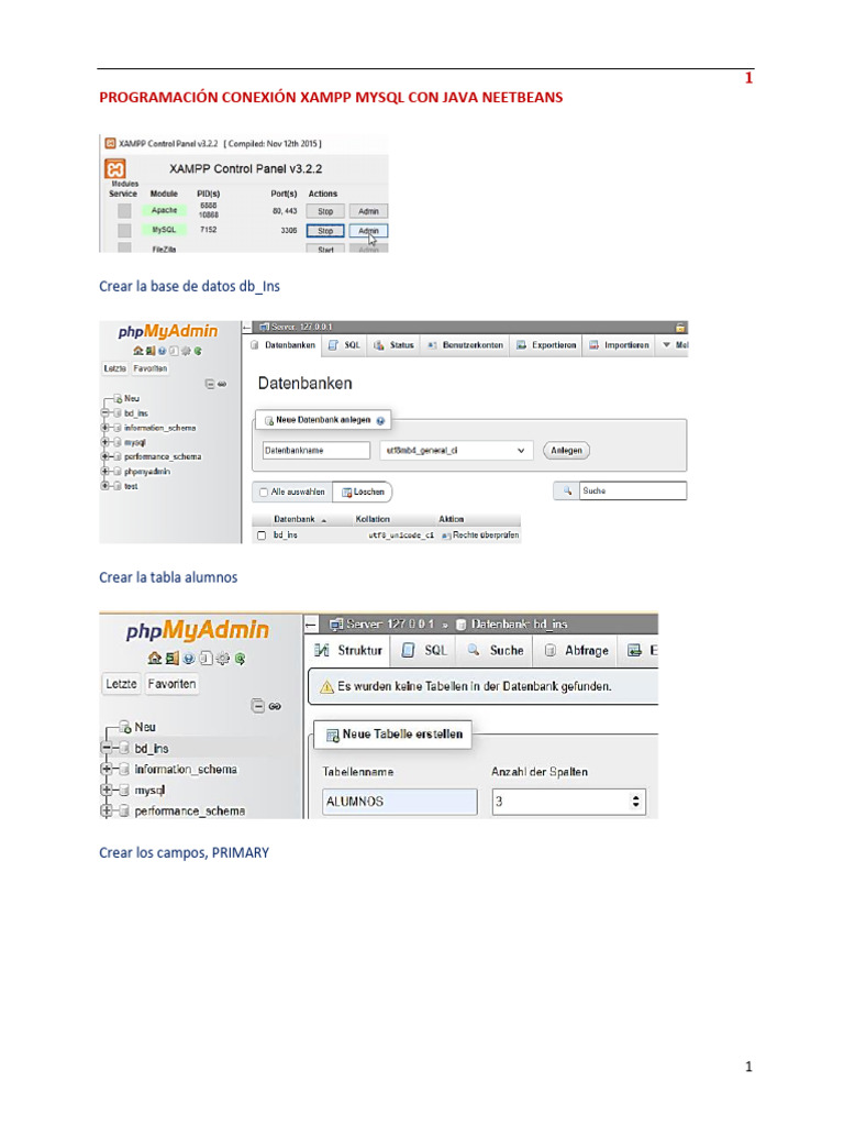 Conexión XAMPP MySQL con Java en NetBeans | PDF | Mi sql | Java ...