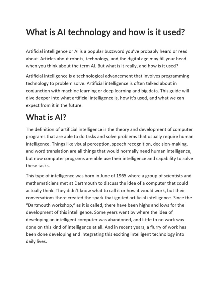 What Is AI Technology and How It Works | PDF | Artificial Intelligence ...