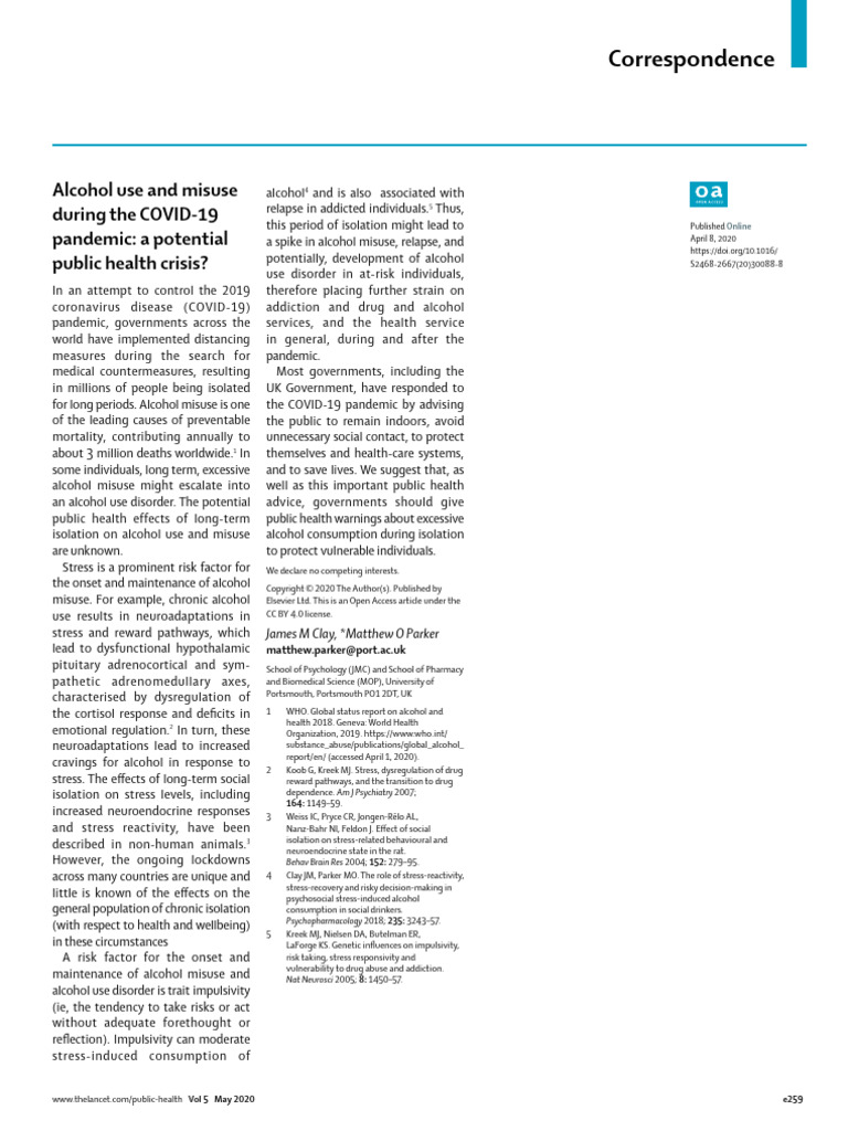 Alcohol Use and Misuse During The COVID 19 Pandemic A - 2020 - The ...