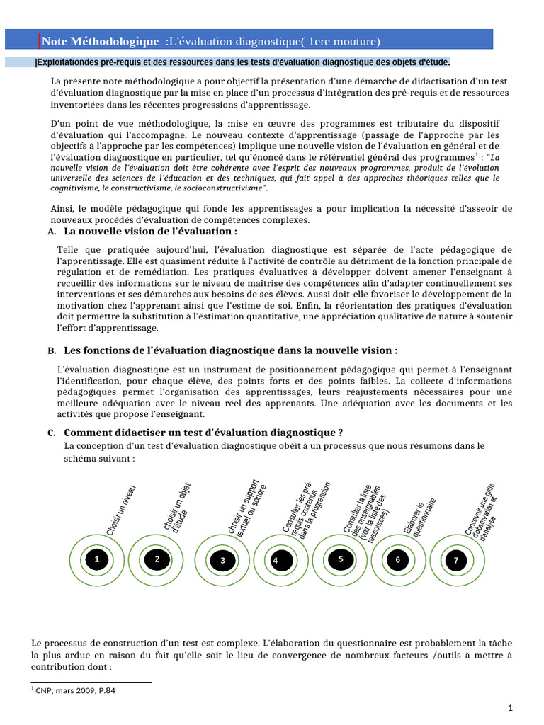 Évaluation Diagnostique : Méthodologie et Outils | PDF | Pédagogie ...
