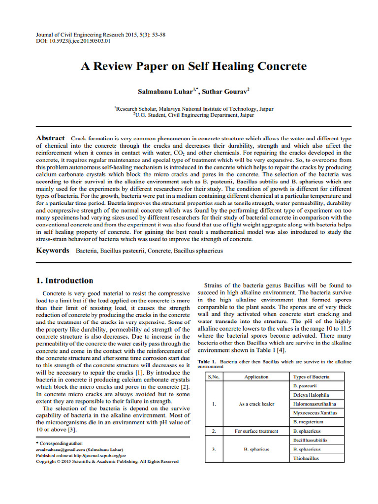 A Review On Self Healing Concrete | PDF