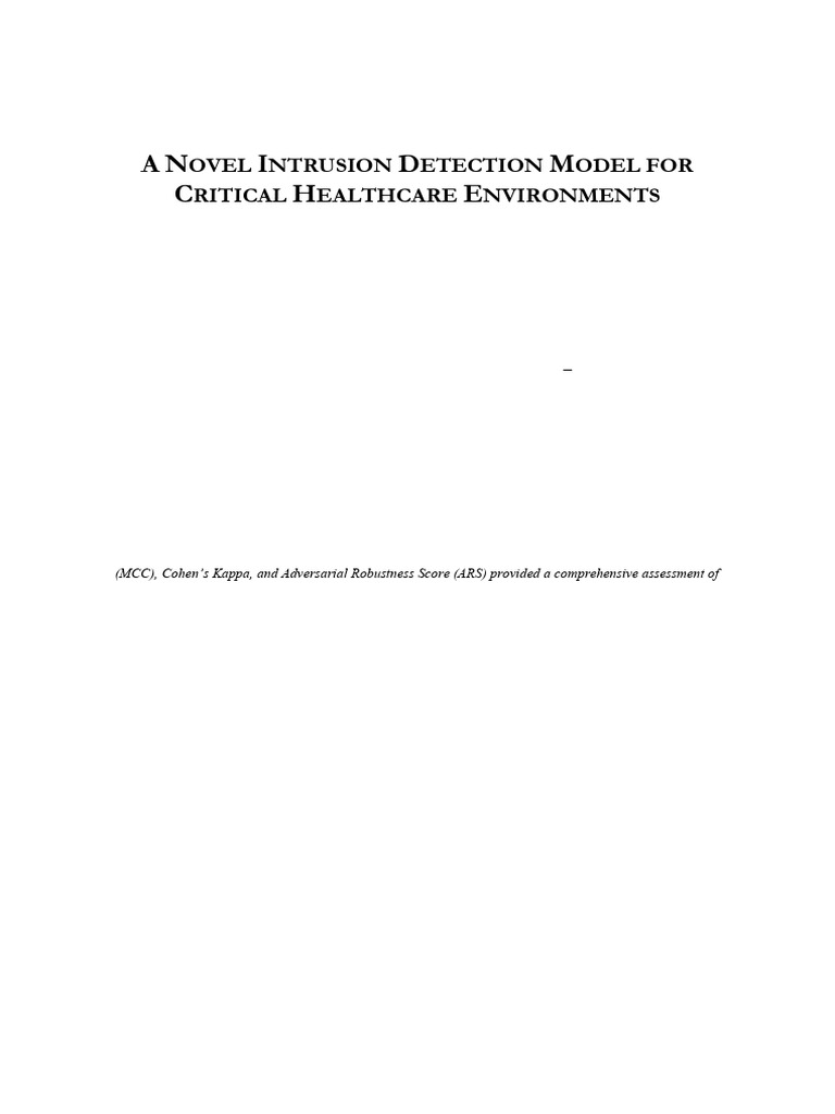 A Novel Intrusion Detection Model For Critical Healthcare Environments ...