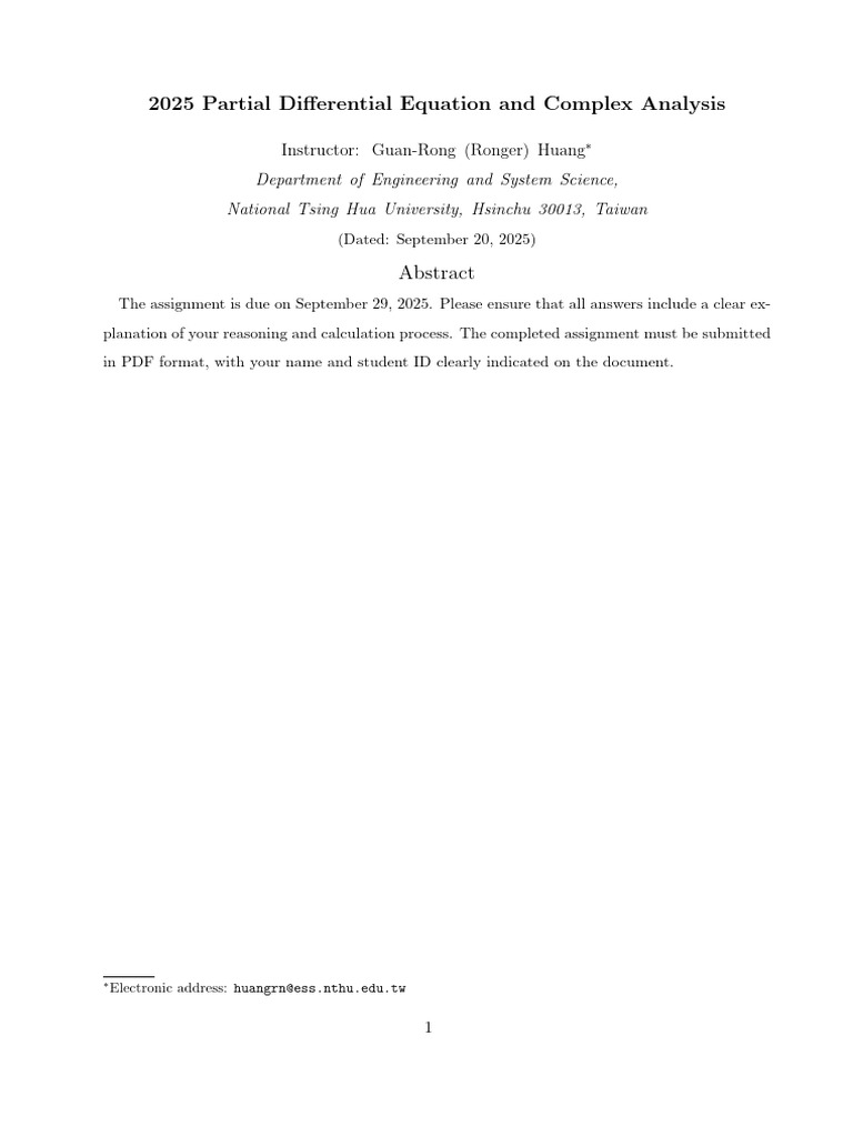 2025 Partial Differential Equation and Complex Analysis Homework1 | PDF ...