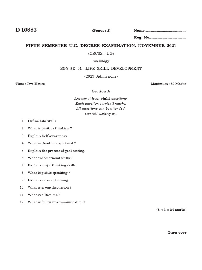 Life Skill Development Exam Guide | PDF | Communication | Thought