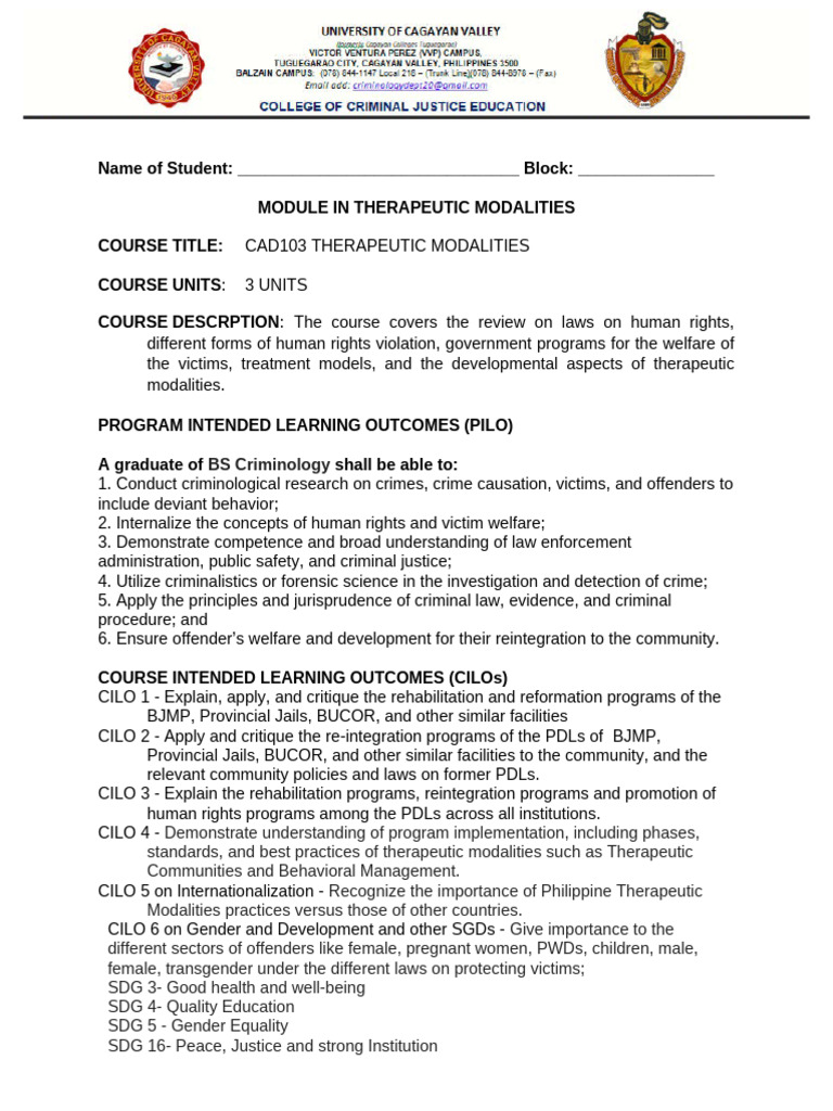 Therapeutic Modalities Prelim Module | PDF | Pardon | Parole